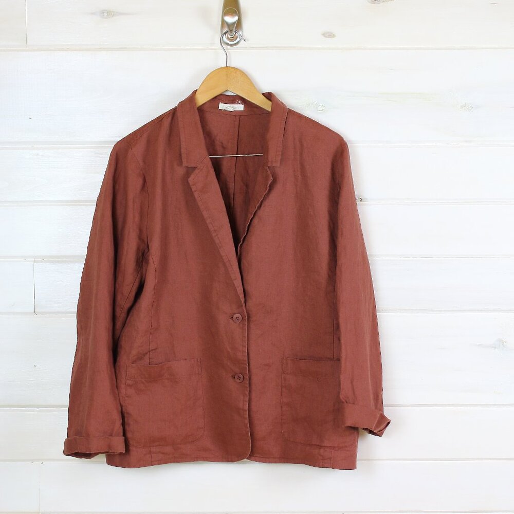 Eileen Fisher rust terracotta linen blazer size XL